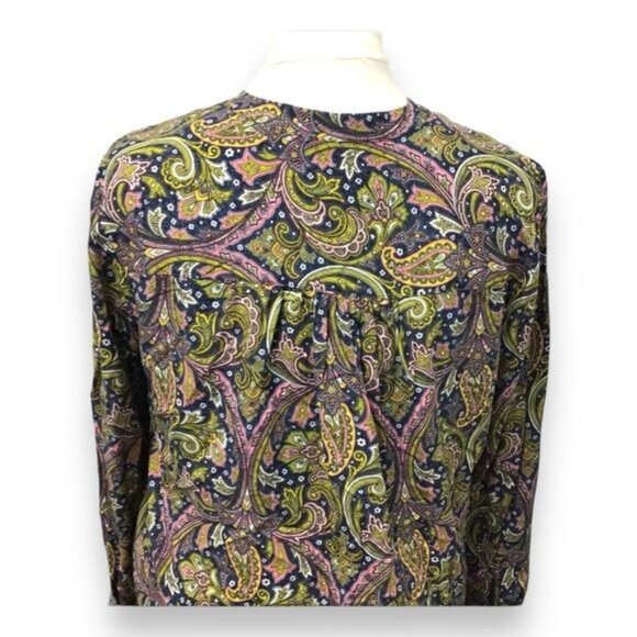 LOFT Women’s Long Sleeve  1/2 Button Front Paisley Shirt, Blue, size M - Picture 4 of 7
